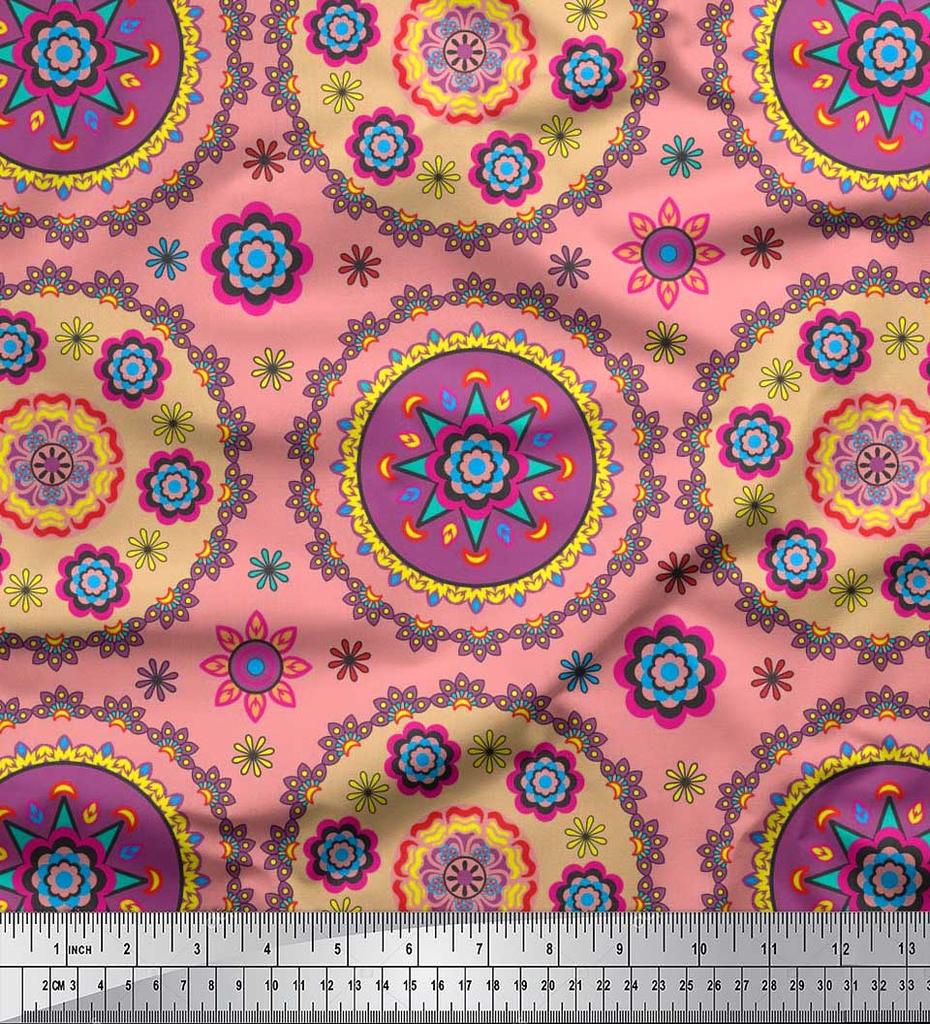 Soimoi Японский креп-атласная ткань с цветочным принтом Мандалы, швейная ткань, метр 42 дюйма
