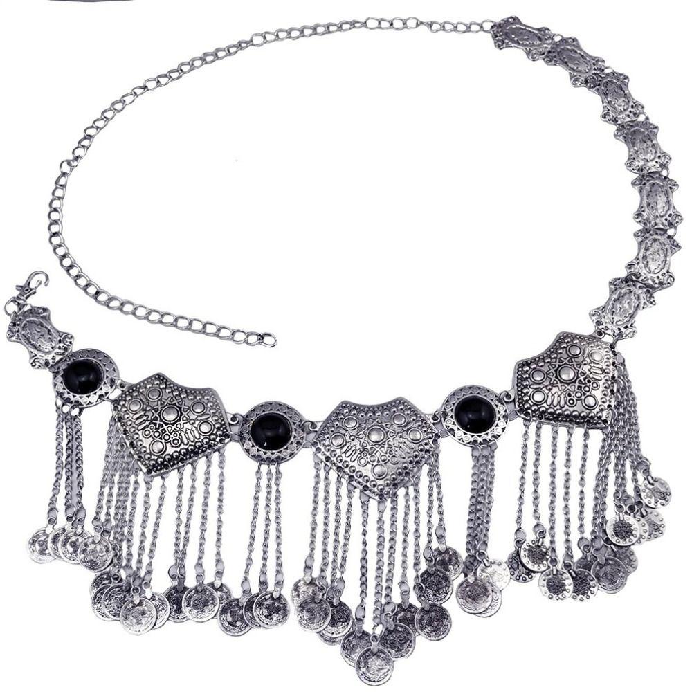 Длинные кисточки Пояс Цепочки на живот Цыганский Бохо Хиппи Украшения Цепочка на тело Цепочка на тело Афганский узор Этнический Пояс для танцев Бохо Наряд