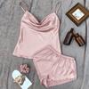 Solid Color Ice Silk Pajamas Women's Thin Home Suspender Shorts Set Sexy Lightweight Two-piece Home Outfit