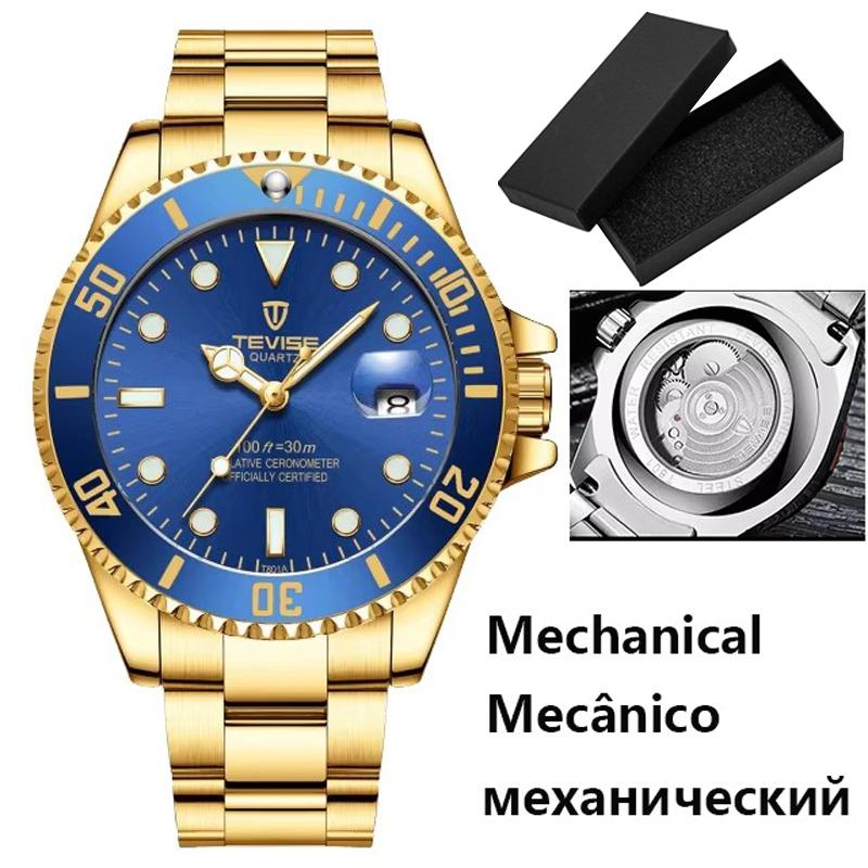 Tevise Большие Дайверские Механические Деловые Часы Автоматические Часы Мужские Водонепроницаемые Люксовый Бренд Полностью Стальные Наручные Часы Reloj Hombre