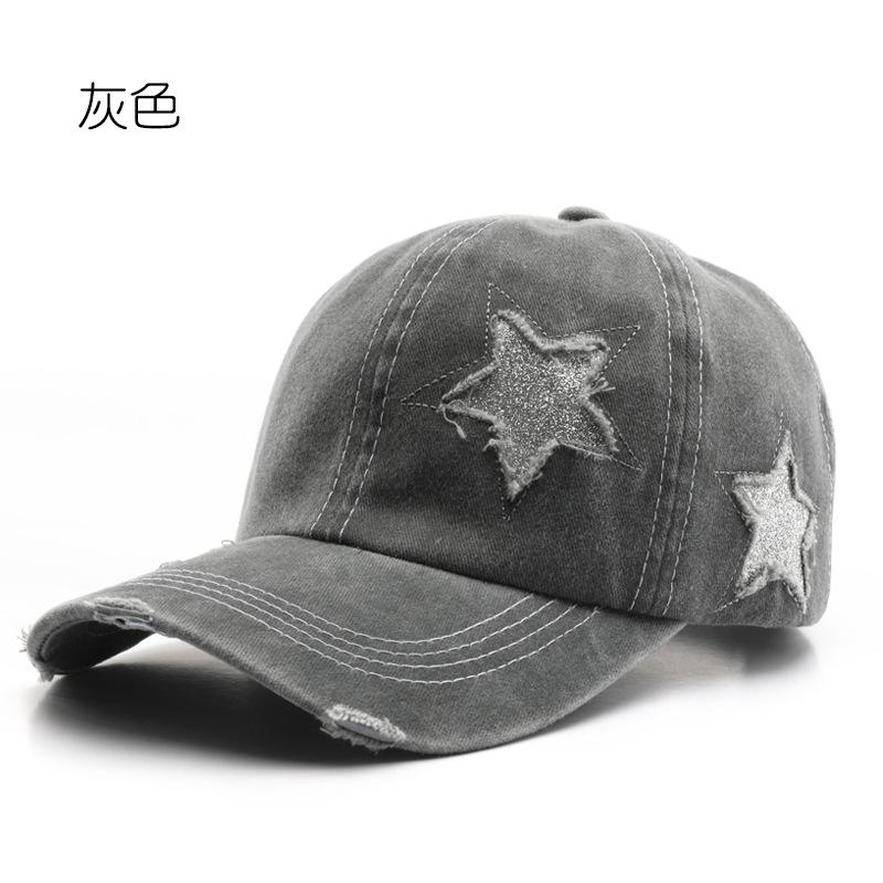 Винтажная Бейсболка с Вышивкой Звезды Регулируемая Накладка Snapback для Улицы Стирка Хлопок Вырезанный Хвост Высокий Хвост Хип-Хоп Кепки