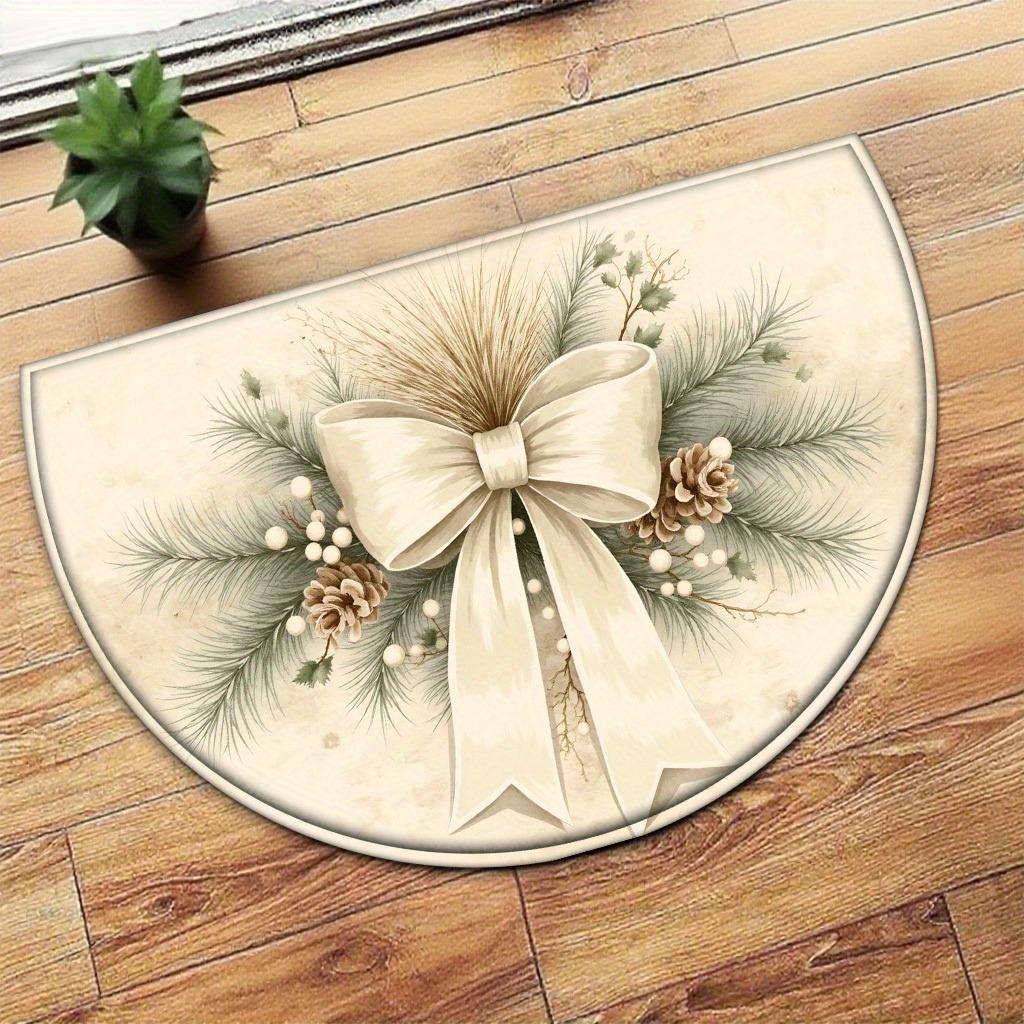 Half Round Doormat Christmas Bells Pattern NonSlip Felt Rug Red Bowknot Entrance Floor Mat Indoor Outdoor Holiday Welcome Carpet