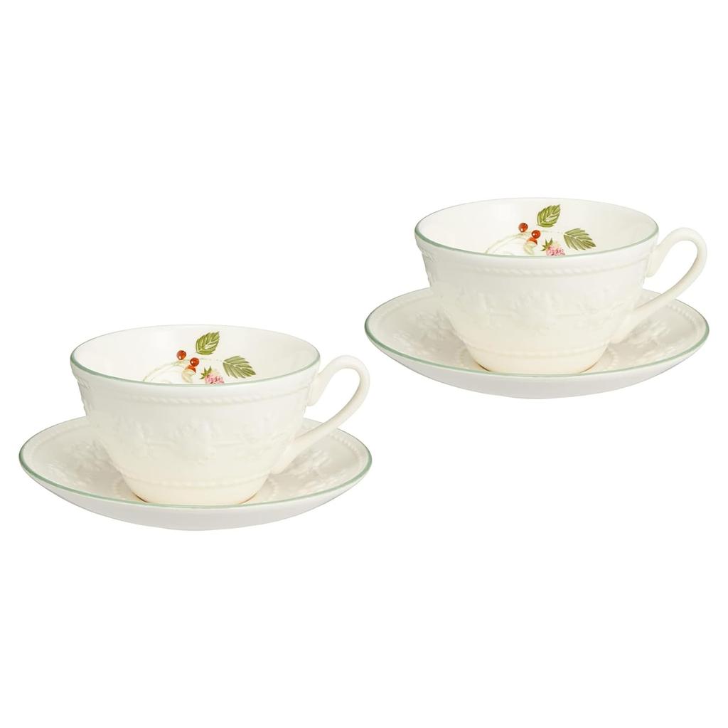 Wedgwood Официальный свадебный подарок Festivity Малина Пара чайных чашек Свадебный подарок для невесты и Официально импортированная упаковка и блюдце, 250 мл,