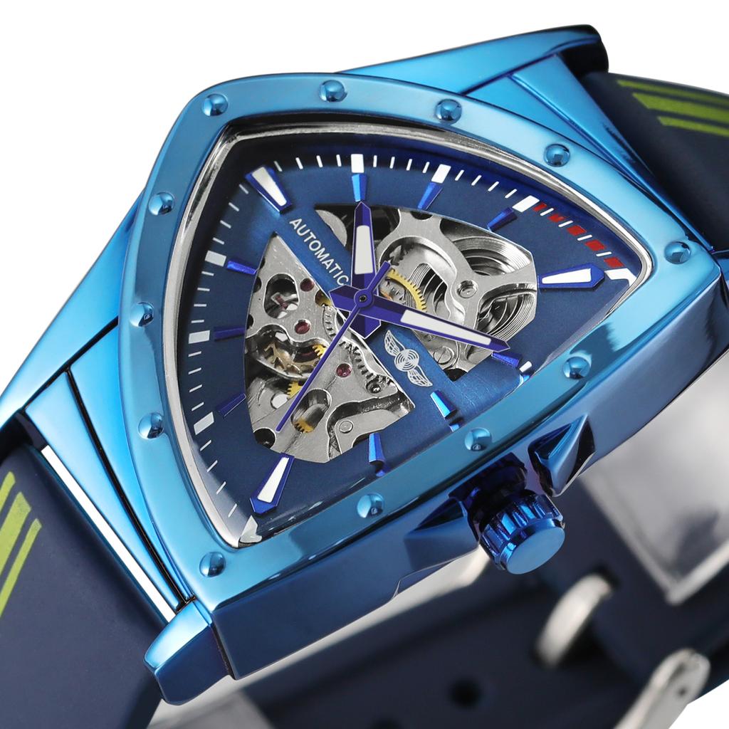 WINNER Sports Triangle Skeleton Automatic Men Watch Luminous Pointers Fashion Rubber Strap Luxury Military Mechanical Watches