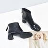Женская обувь Весна и Осень Мягкая кожа Квадратный носок Мода Толстый каблук Средний каблук Короткие ботинки