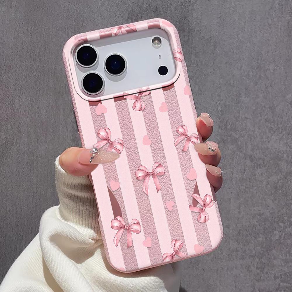 Для iPhone 16 Pro Max Матовый Полуполосатый Чехол-бампер с Бантом для IPhone 16e 15 14 13 12 11 Pro 16 Plus Air Cover Funda