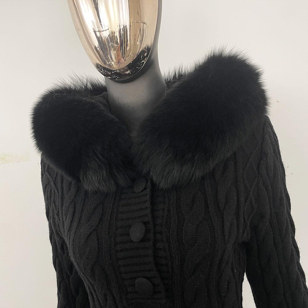 OFTBUY Мягкая длинная зимняя куртка из настоящего лисьего меха на осень, теплая вязаная куртка на молнии с капюшоном для женщин, повседневная куртка-свитер, тонкая женская элегантная оптовая продажа