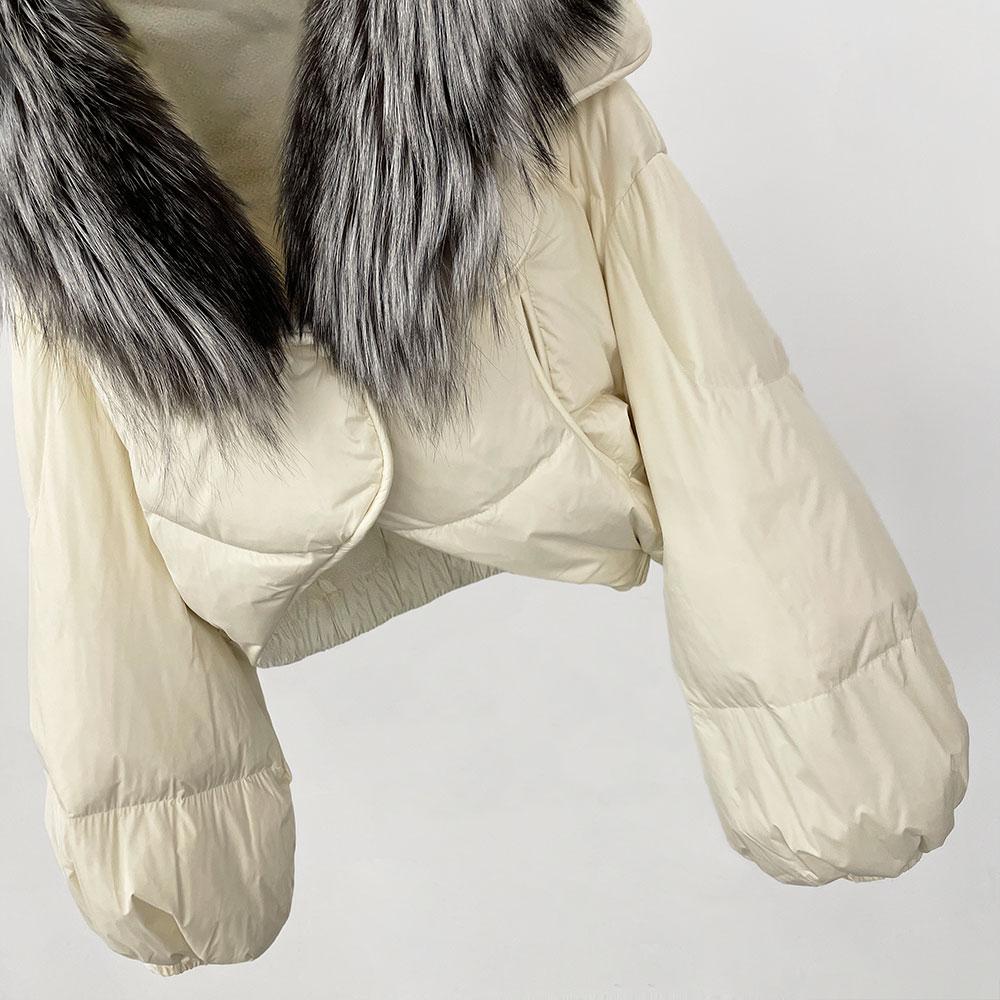 OFTBUY Зимняя модная утолщенная и теплая роскошная пуховая куртка 90% белого утиного пуха женская короткая свободная шуба с меховым воротником