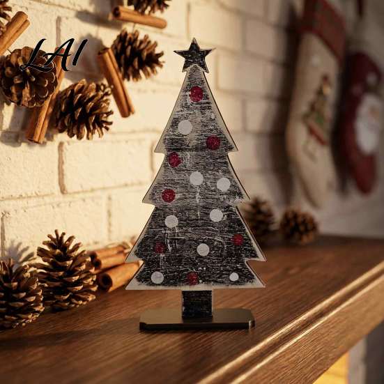 Rustic Holiday Party Supplies Christmas Tree Table Decoration Vintage Wooden Xmas Standing Sign with Decor Base for Winter Home Office Farmhouse