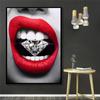 Pop Art Sexy Red Blue Lips Diamond Bite Canvas Paintings Prints Wall Pictures Cuadros for Living Room Home Decor