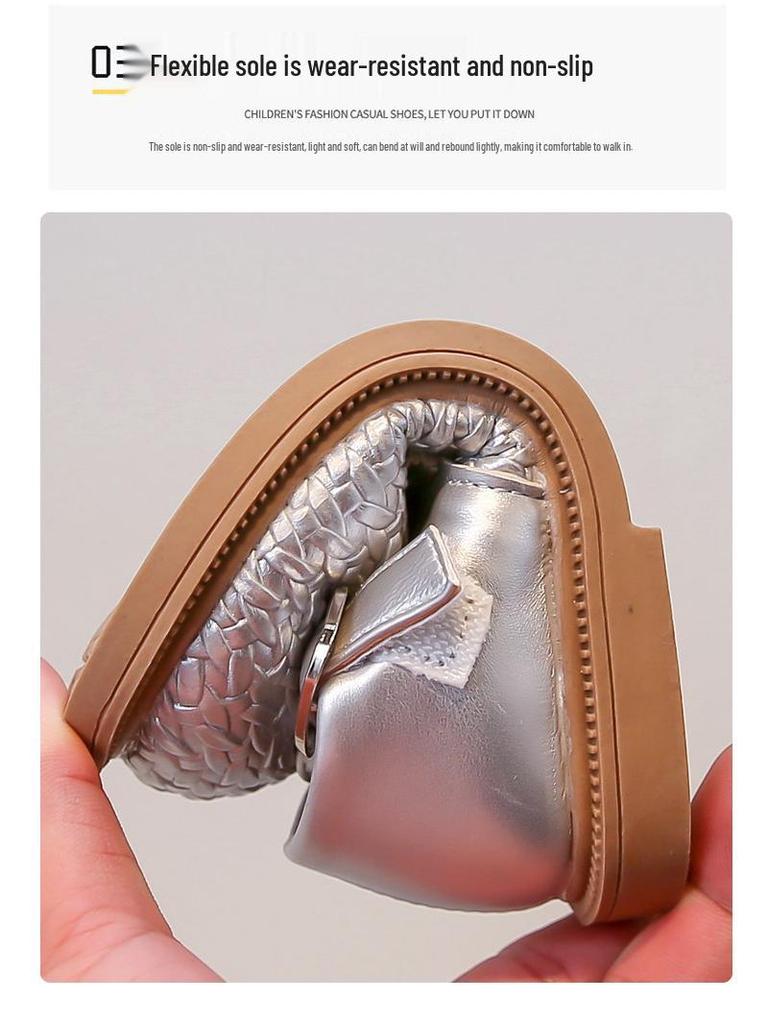 Девочки весна 2026 Мягкая подошва Кожаные Туфли-лоферы Принцессы