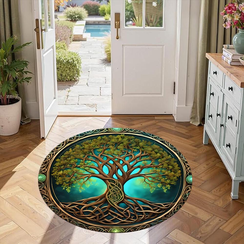 Tree Life Round Floor Mat Suitable for Balcony Living Rooms Bedrooms Foyer Anti-slip Round Rug Anime Office Decor Perfect Birthday Christmas Gift Idea