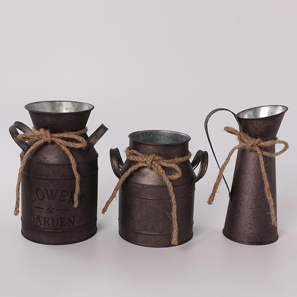 French Country Elegance Iron Flower Vase Small Primitive Farmhouse Jug Milk Can for Floral Arrangements Country Vase