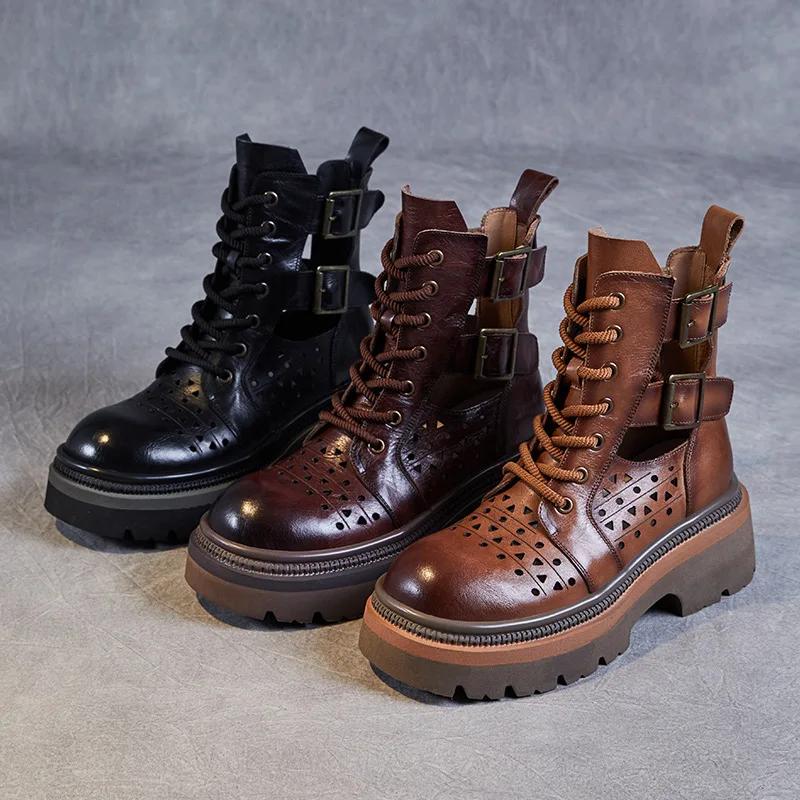 New Women's Leather Sandals Quality Platform Hollow Roman Women's Wedge Sandals Classic Leather Boots for Women