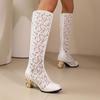 Q/Women's High-heeled Boots, Sexy European and American Style, Thick Heels, Lace Patchwork, Oversized Hollow Out Cool Boots