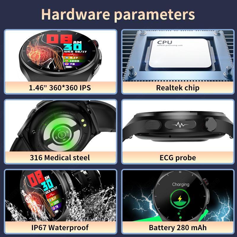 2024 Новые умные часы для мужчин ЭКГ + ППГ + ВСР Bluetooth Звонок Голосовое управление Часы артериального давления Кислород в крови Трекер здоровья SmartWatch