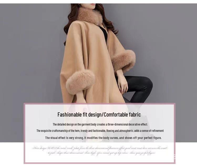 Plus Size Woolen Cape Coat - Autumn/Winter Hepburn Style Cashmere for Women