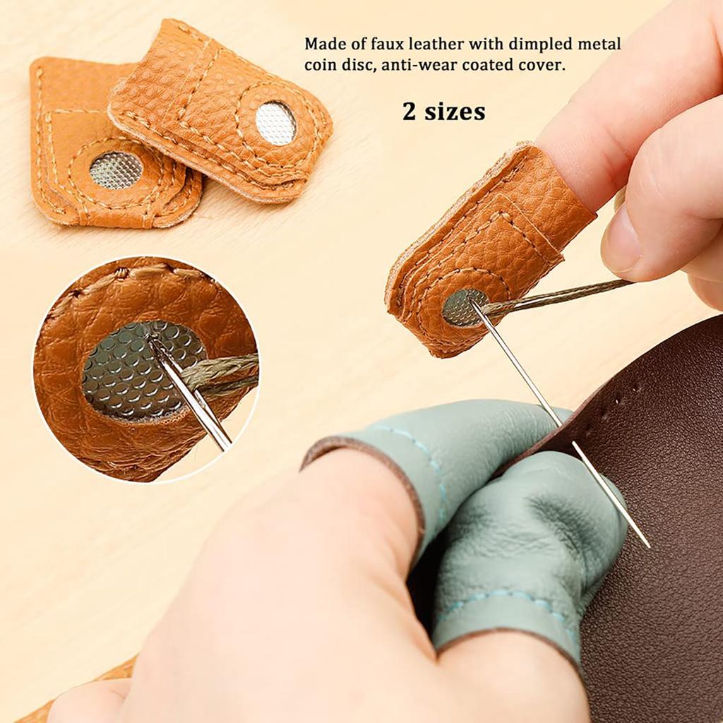 Hand-Working Sewing Thimble Metal Finger Shield Ring Leather Finger Protectors Thimble Rings for Knitting Quilting DIY Craft