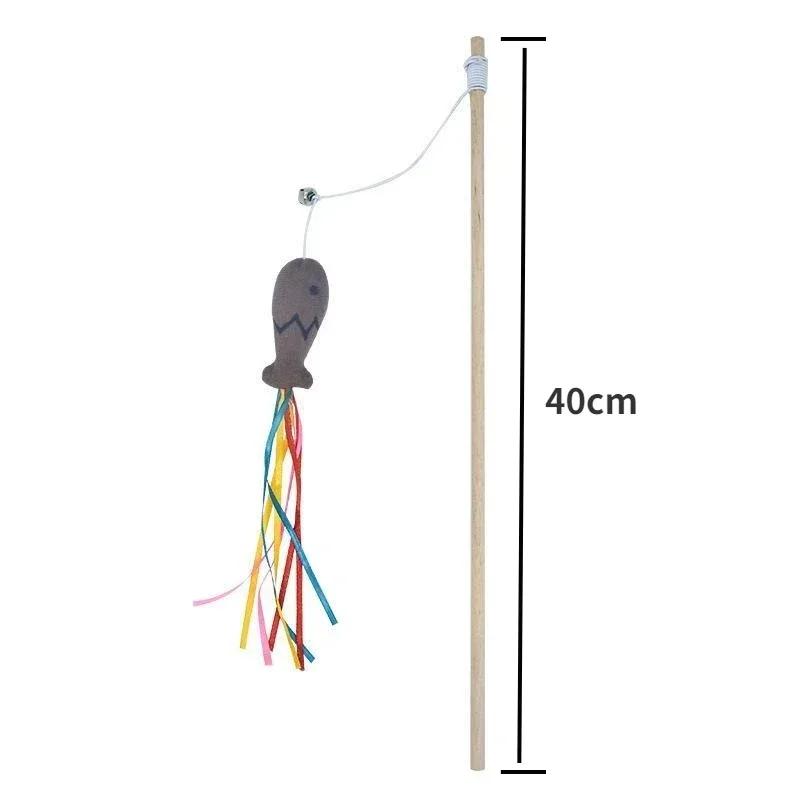 Fashion Cat Wand Toy, Natural Wooden Cat Teaser Wand for Cat, Interactive Elastic String Cat Stick Pole Toy for Indoor Cats