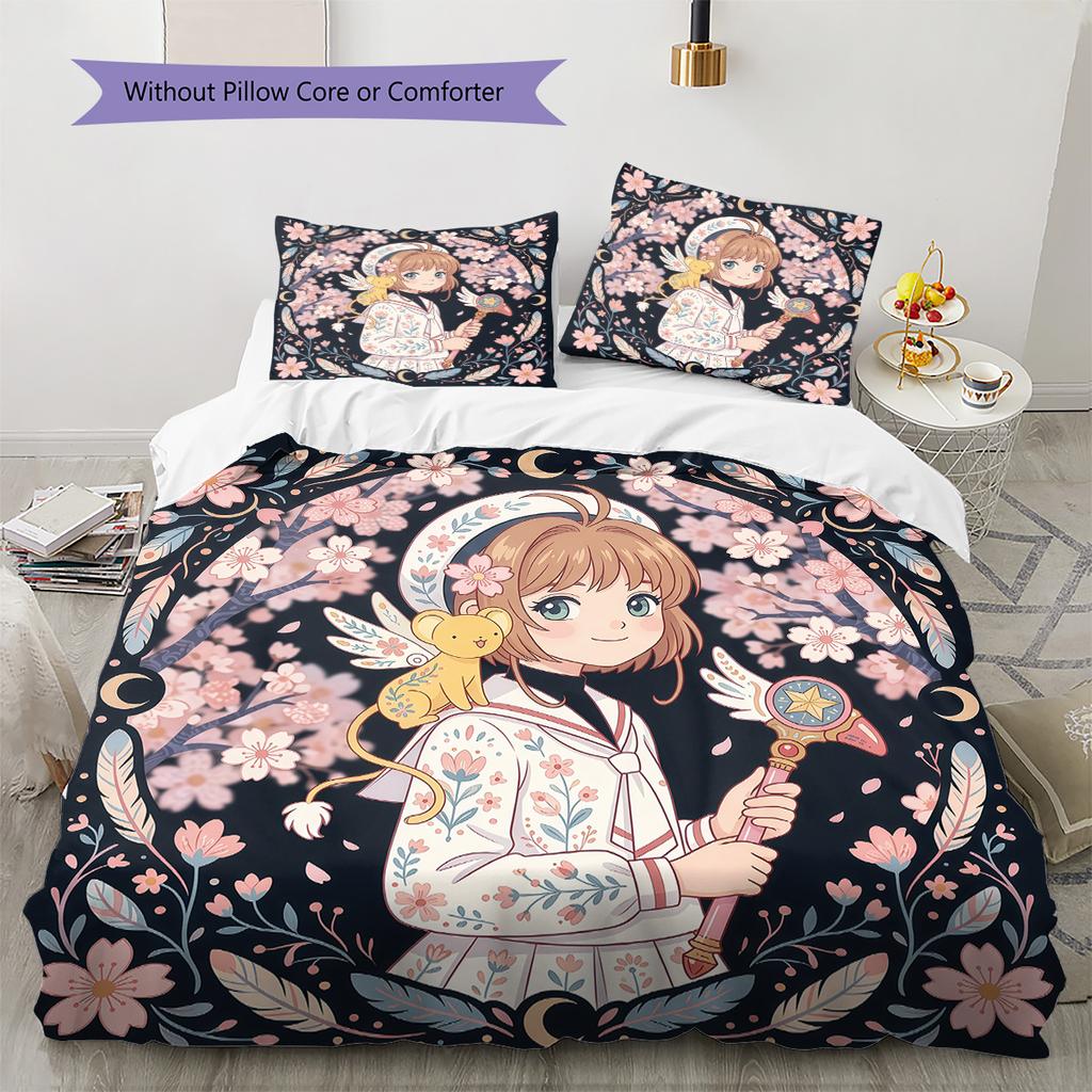 Постельное белье 'Cardcaptor Sakura Sakura Theme Collection', 1 пододеяльник и 2 наволочки, Декор для дома, Идеальный подарок для влюбленных