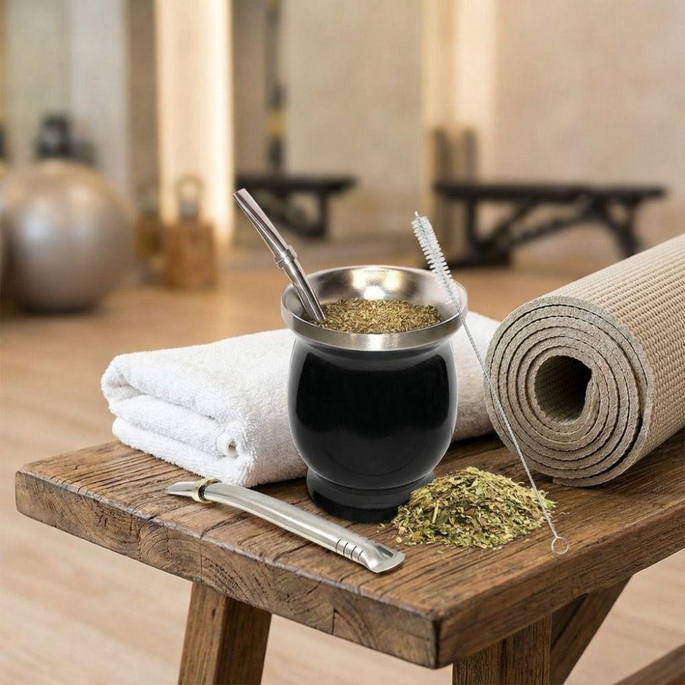 Double Wall Tea Cup Set Stainless Steel Straw Cup Practical Insulated Cup Tea Drinking