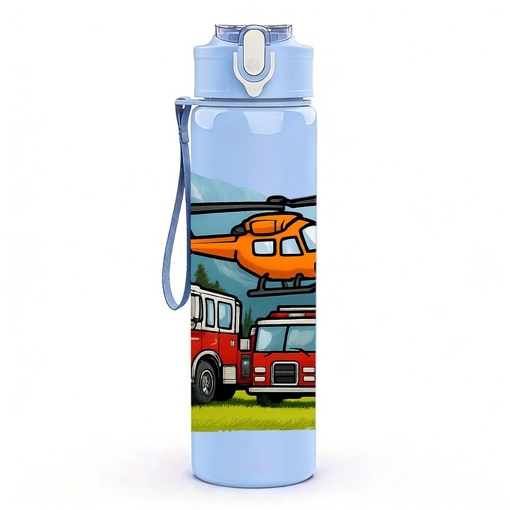 1PC Fire Truck Rescue Vehicle 750ml Color Plastic Sports Water Bottle Leakproof Flip Straw Lid Suitable for Sports Office Home Use