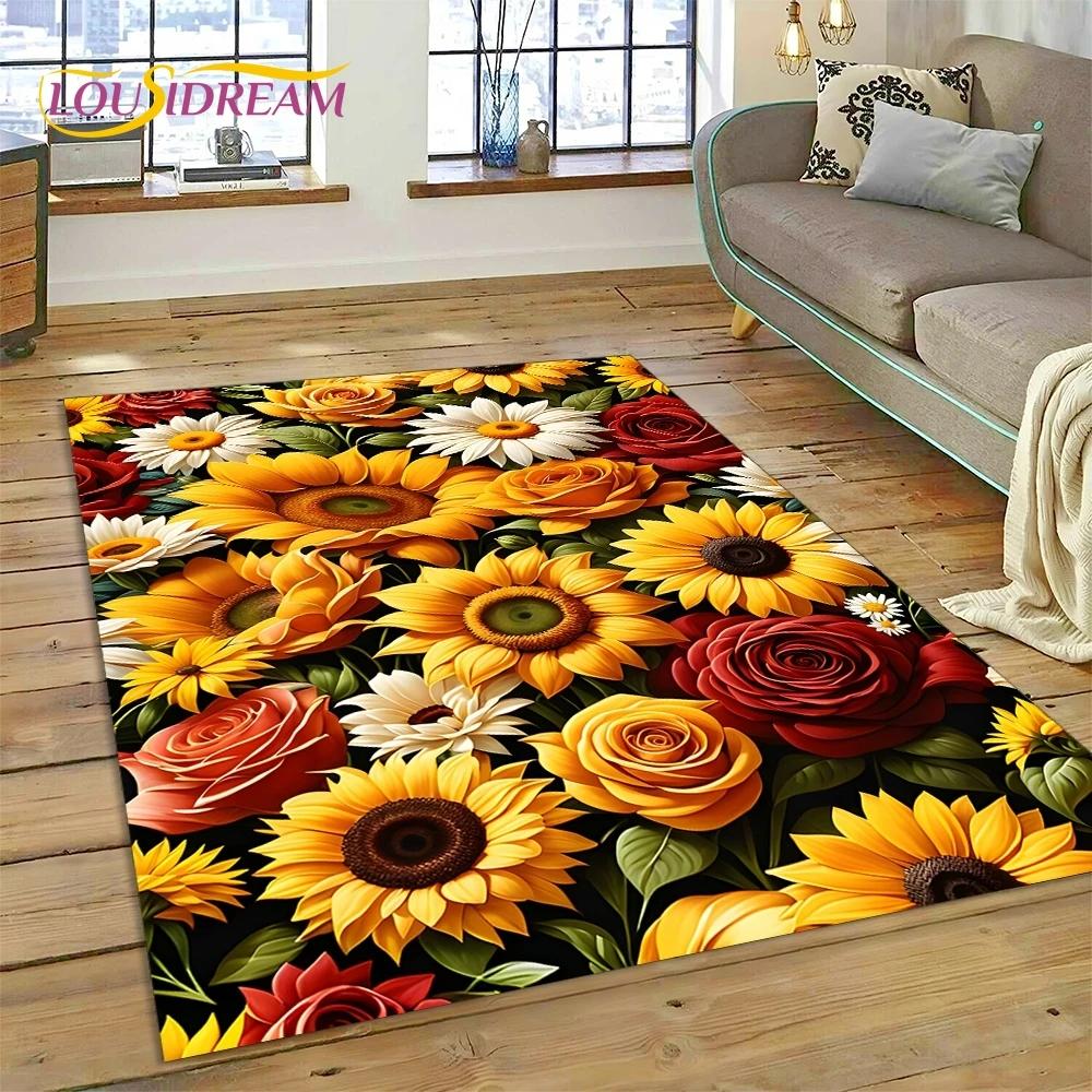3D Dream Sun Flowers Nordic Daisy Rug Ковер для гостиной Спальня Домашний декор, Нескользящее украшение для дивана Коврик Подарки для детей