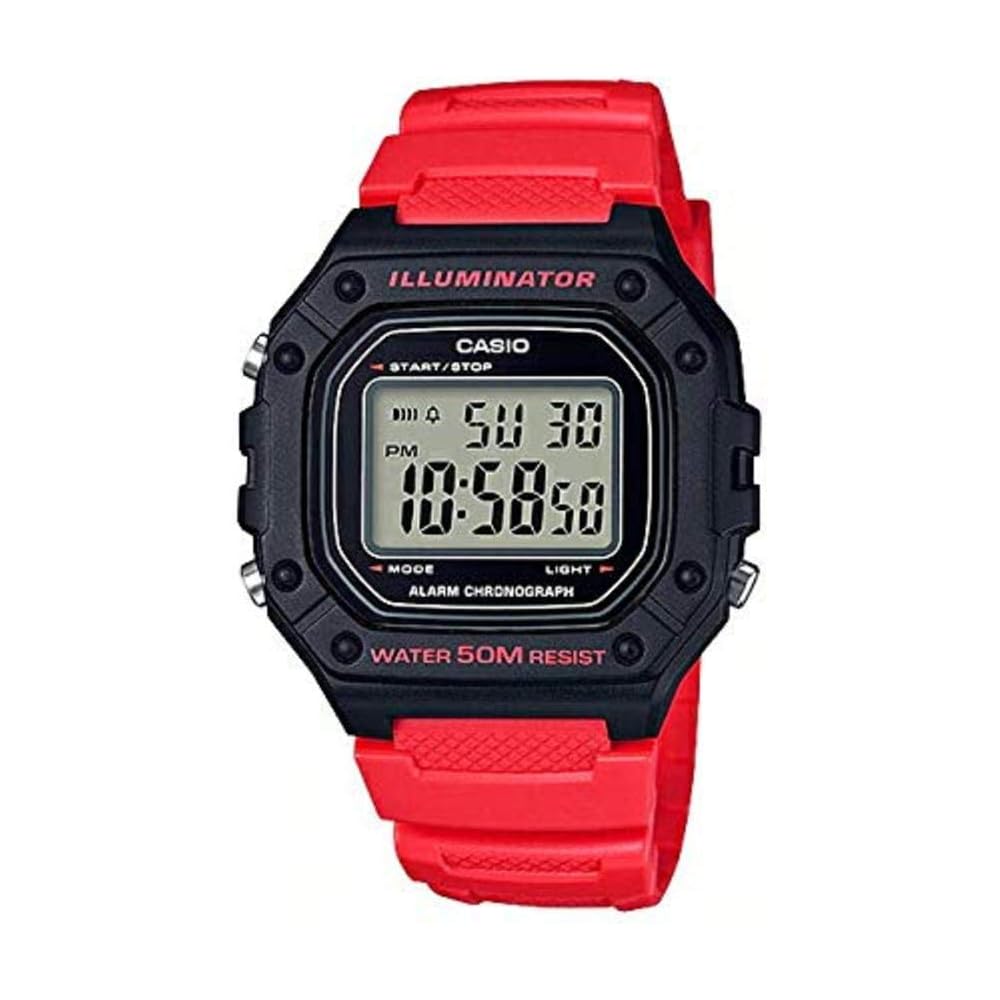 Casio Стандартные цифровые W-218H-4B Мужские Женские Часы Черно-Красные Водонепроницаемые Легкие
