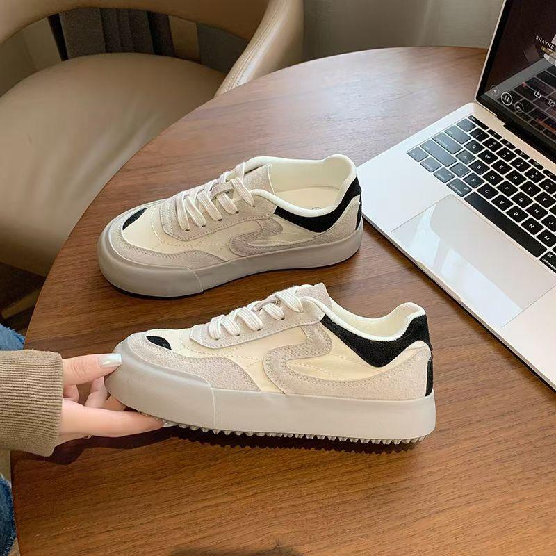 2024 Popular Niche Retro Red Thick Baseplate Shoes Women's Autumn New Hong Kong Style Fashion Round Head Casual Moral Training Shoes