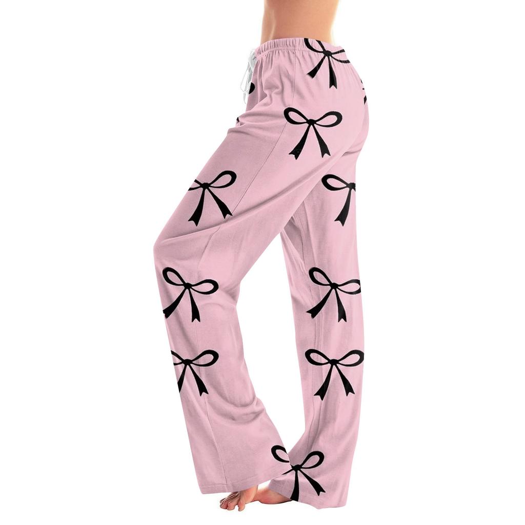 Женские пижамные штаны, одежда для сна, повседневные брюки с эластичной резинкой на талии, удобные прямые свободные брюки для йоги