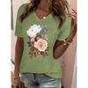 Women's T-Shirt Floral Pattern Printing Fashion Casual Oversized High-Quality Tee Shirt V-Neck Women's Clothing Summer