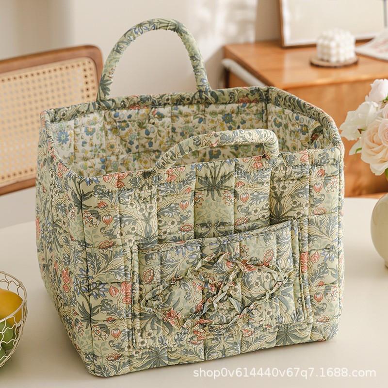 Fresh Floral Fabric Storage Basket Foldable Organizer Underwear Cosmetics Bedroom