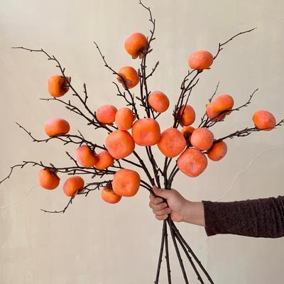3/5/7 Голов Искусственная Ветка Хурмы Ручная Работа Реалистичная Симуляция Плодов Хурмы Элегантные Пенопластовые Искусственные Фруктовые Ветки