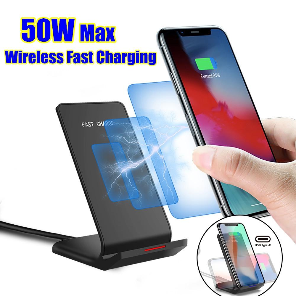 Новое беспроводное быстрое зарядное устройство Qi мощностью 50 Вт, индукционная зарядная станция для телефона для Iphone 14 13 12 11 Pro X Xs Xr 8plus 8 SamsungS22 S21 S20 S10 S9 Huawei Xiaomi