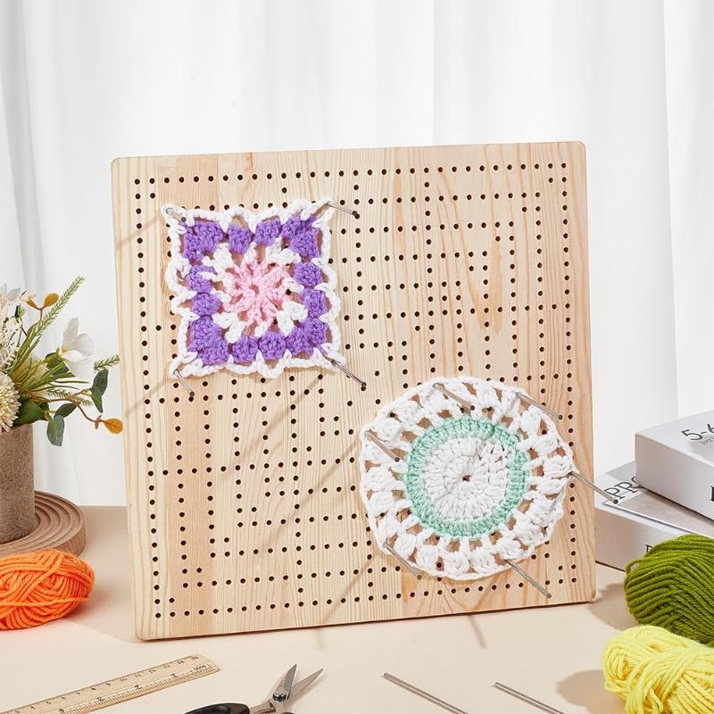 2026New Wooden Crochet Block Plate Handcrafted Reusable Crochet Knitting Board Crochet Weaving Bamboo Grid Knitting Blocking Mat