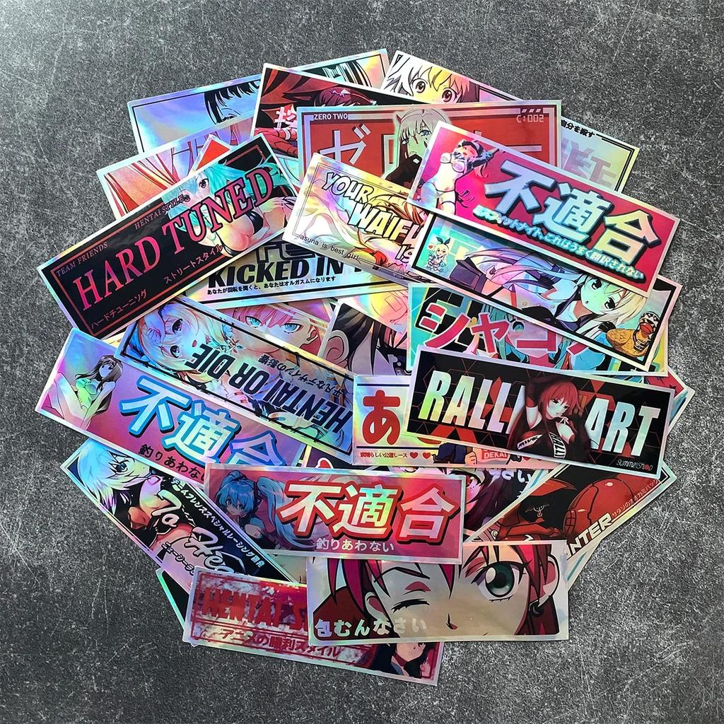 32 шт./уп. Длинные наклейки 12 см JDM Аниме Девушка Лазерная Радуга Окно автомобиля Лобовое стекло Кузов мотоцикла Аксессуары для мотошлема Декали