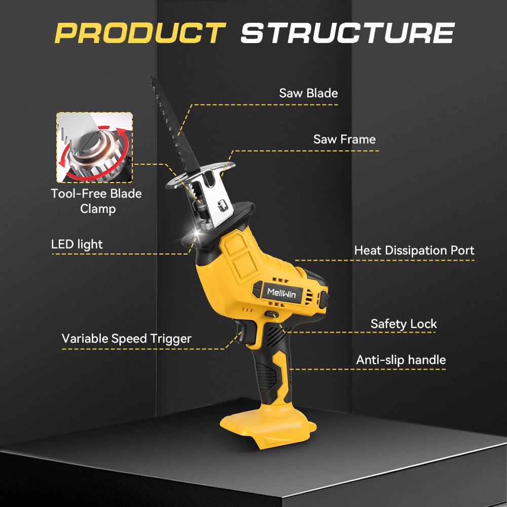 MELLWIN Аккумуляторная электрическая сабельная пила Ручная пила для резки дерева, металла, труб Электропила Инструмент для аккумулятора Makita 18V Штифт