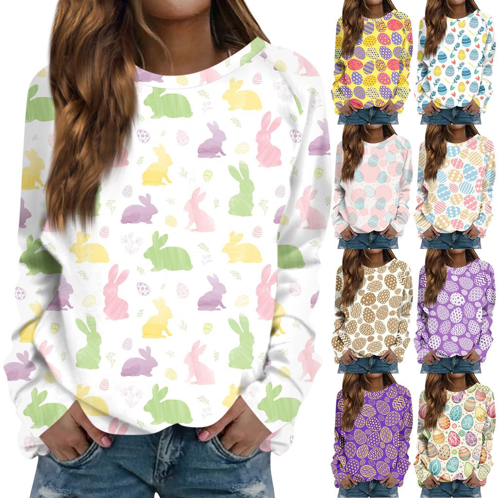 Women's Fashion Casual Long Sleeve Printed Round Neck Sweatshirt Top