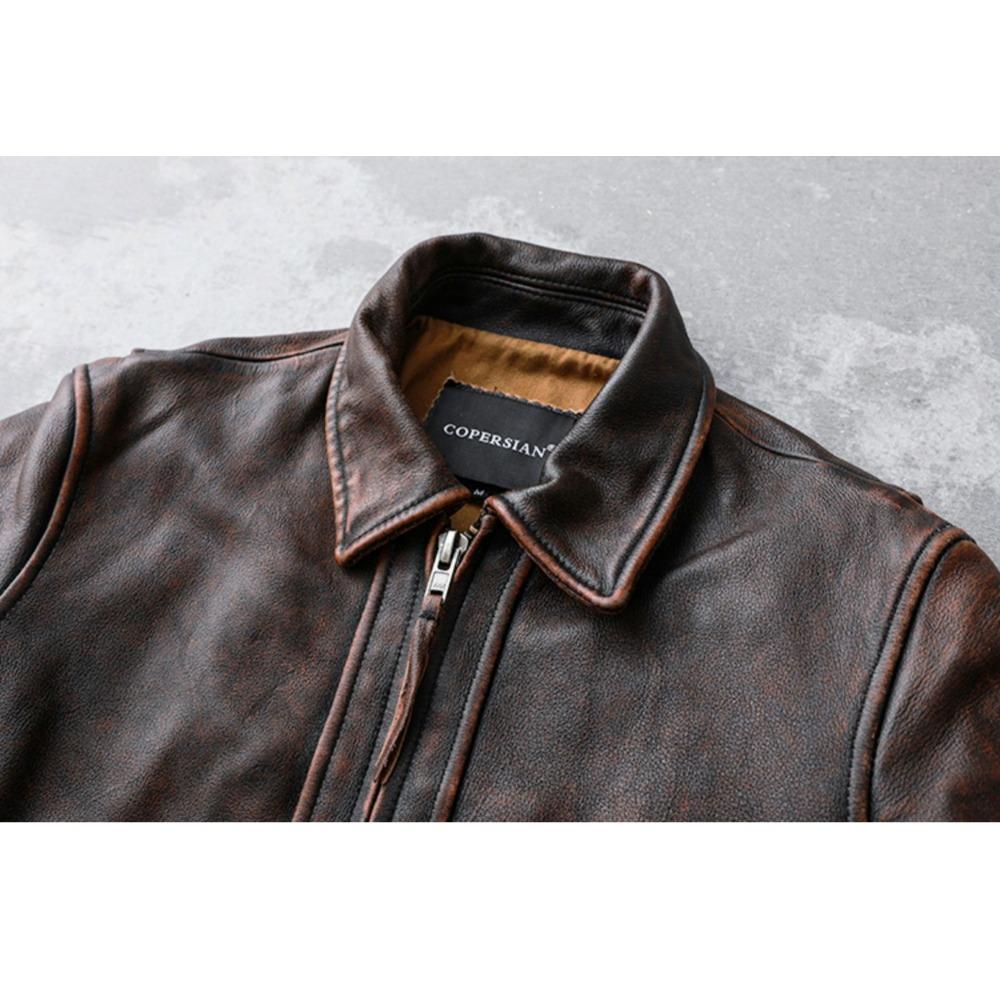 Китайский размер мужская натуральная кожаная куртка винтажная коричневая 100% коровья кожа пальто мужская тонкая модная байкерская одежда азиатский размер