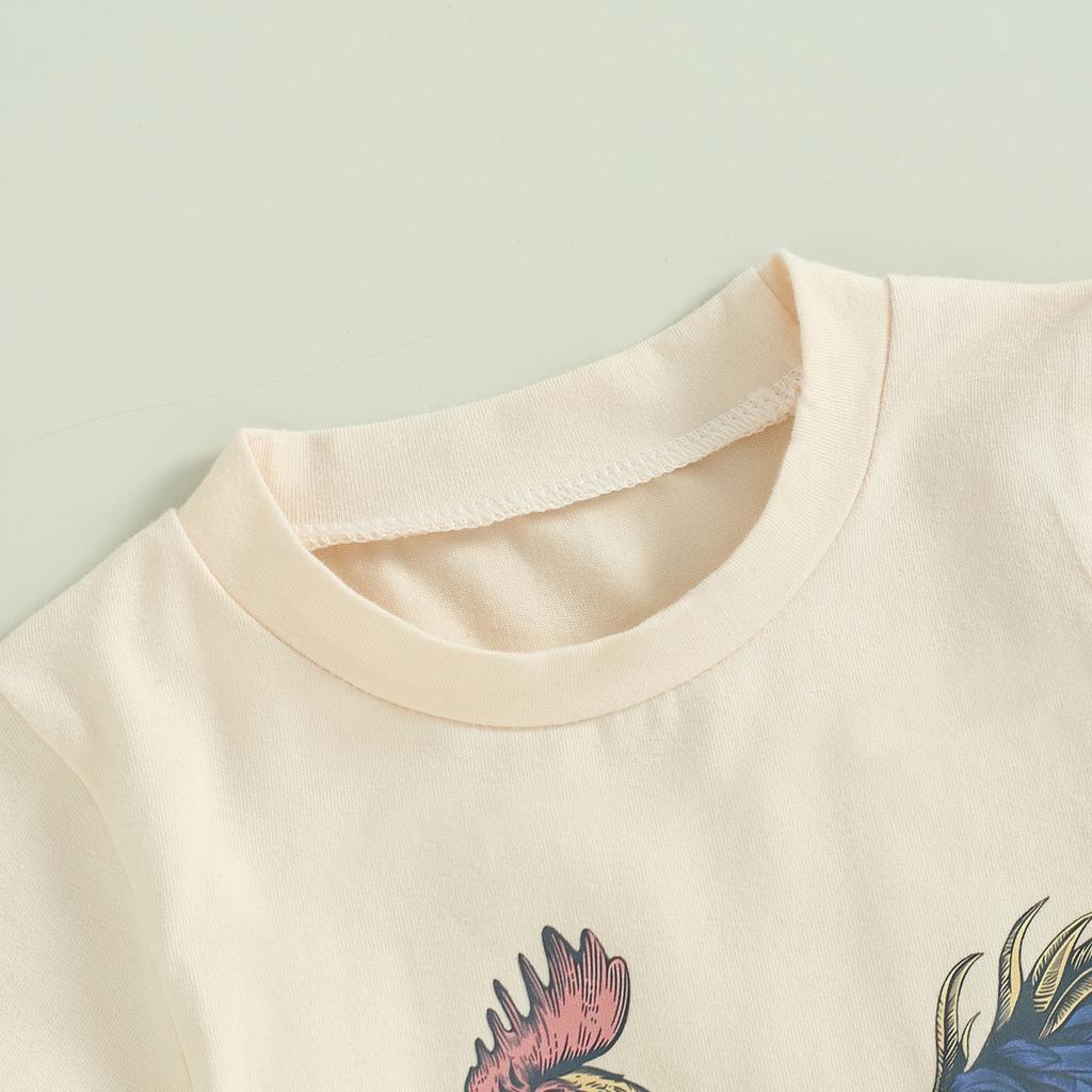 2Pcs Baby Boy Summer Outfits Short Sleeve Rooster Print T-Shirt + Shorts Set Infant Clothes