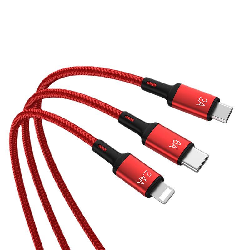 PISEN 66W Кабель для быстрой зарядки 3-в-1 для устройств Apple и Android