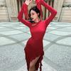 Fall Socialite Quality Slim Ruffled Slit Long-sleeved Spice Girl Dress