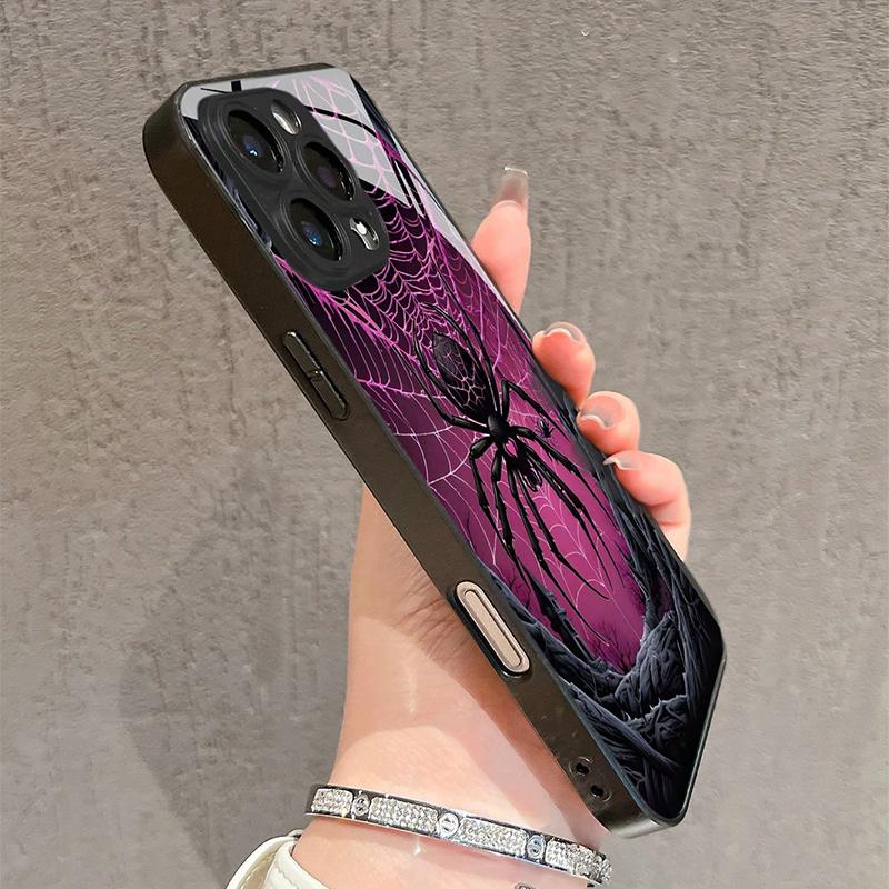 Креативный черный чехол-паук из закаленного стекла для iPhone 11 12 13 14 15 16 17 Pro Max 17Air 16E 7 Plus XR XS Ударопрочный чехол