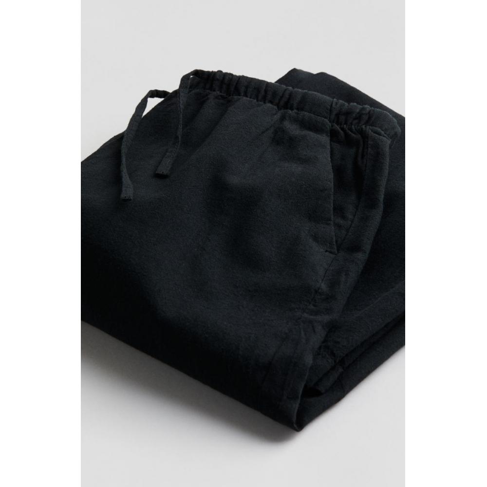 H M Linen Blend Pull On Wide Pants Black