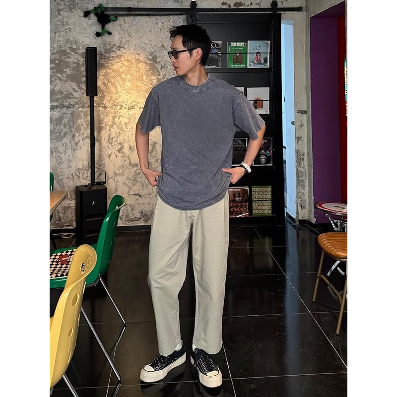 [CHANGE WELL] мужская одежда 2025SS в винтажном стиле, весенне-летняя одежда плотностью 8 унций [Стирка] Футболка с коротким рукавом, раскрой и пошив (СЕРЫЙ, Л)