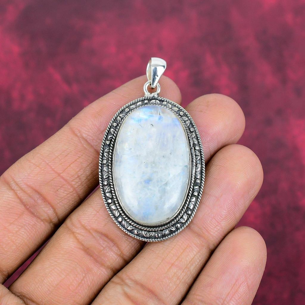 Ювелирные изделия из радужного лунного камня, подвеска из стерлингового серебра 925 пробы, красивая ювелирная подвеска ручной работы