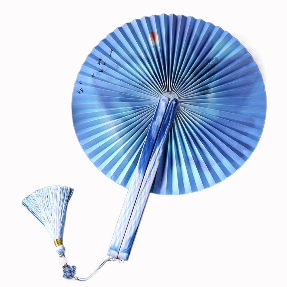 Винтажный круглый бумажный веер с цветочным узором, веер в китайском стиле, складной бумажный веер, реквизит для фотографии