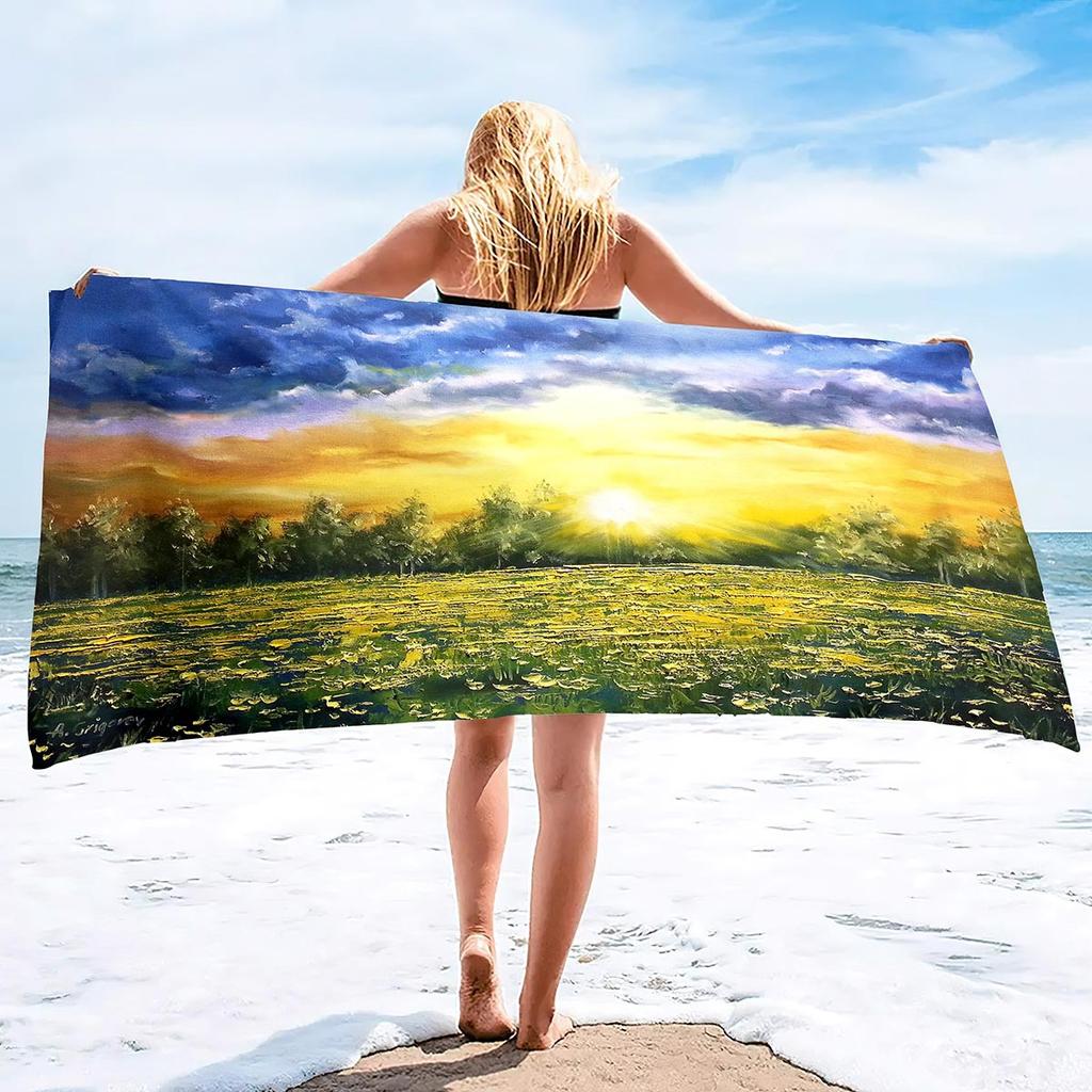 Beautiful Oil Painting Printing Series Seaside Vacation Beach Towel Swimming Bath Towel Sports Towel