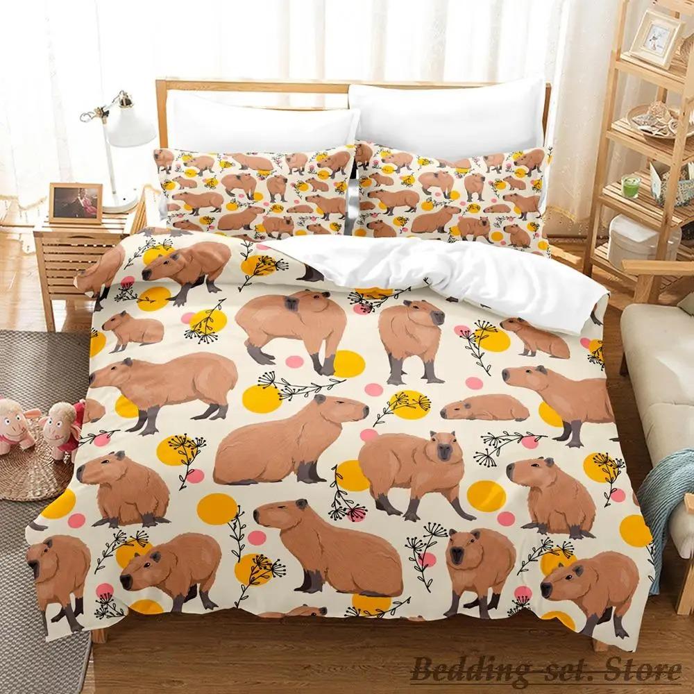 Kawaii Capybaras Bedding Set Single Twin Full Queen King Size Bed Set Aldult Kid Bedroom Duvetcover Sets 3D bed cover set Tool
