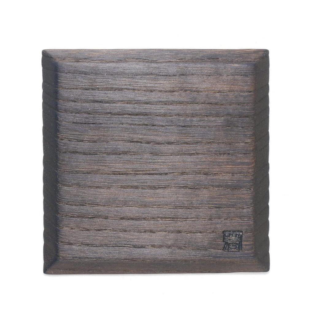 Square coaster, plain, made in Japan from burnt paulownia wood by Kanazawa Paulownia Crafts, Iwamoto Kiyoshi Shoten
